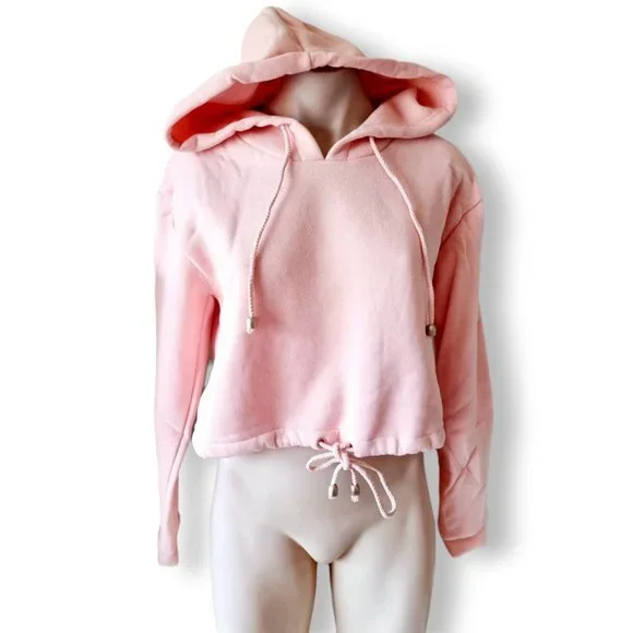 Y2k, pale / pastel / baby pink, cropped, hooded, 3/4 sleeve, jumper fits AU 8-12 - Picture 5 of 12